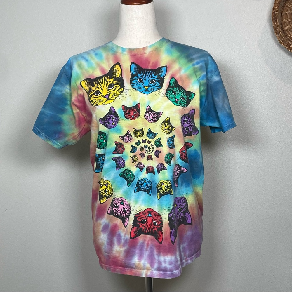 Fun Vintage Tie Dye Psychedelic Kitty Cat Tee T-Shirt Grateful Dead Medium